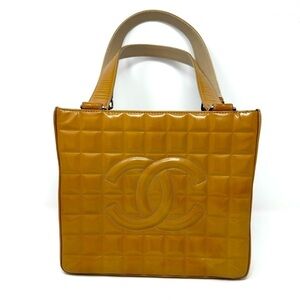 Chanel Chocolate Bar Patent Leather Tote – Brown/Mustard,  Card & Dustbag
